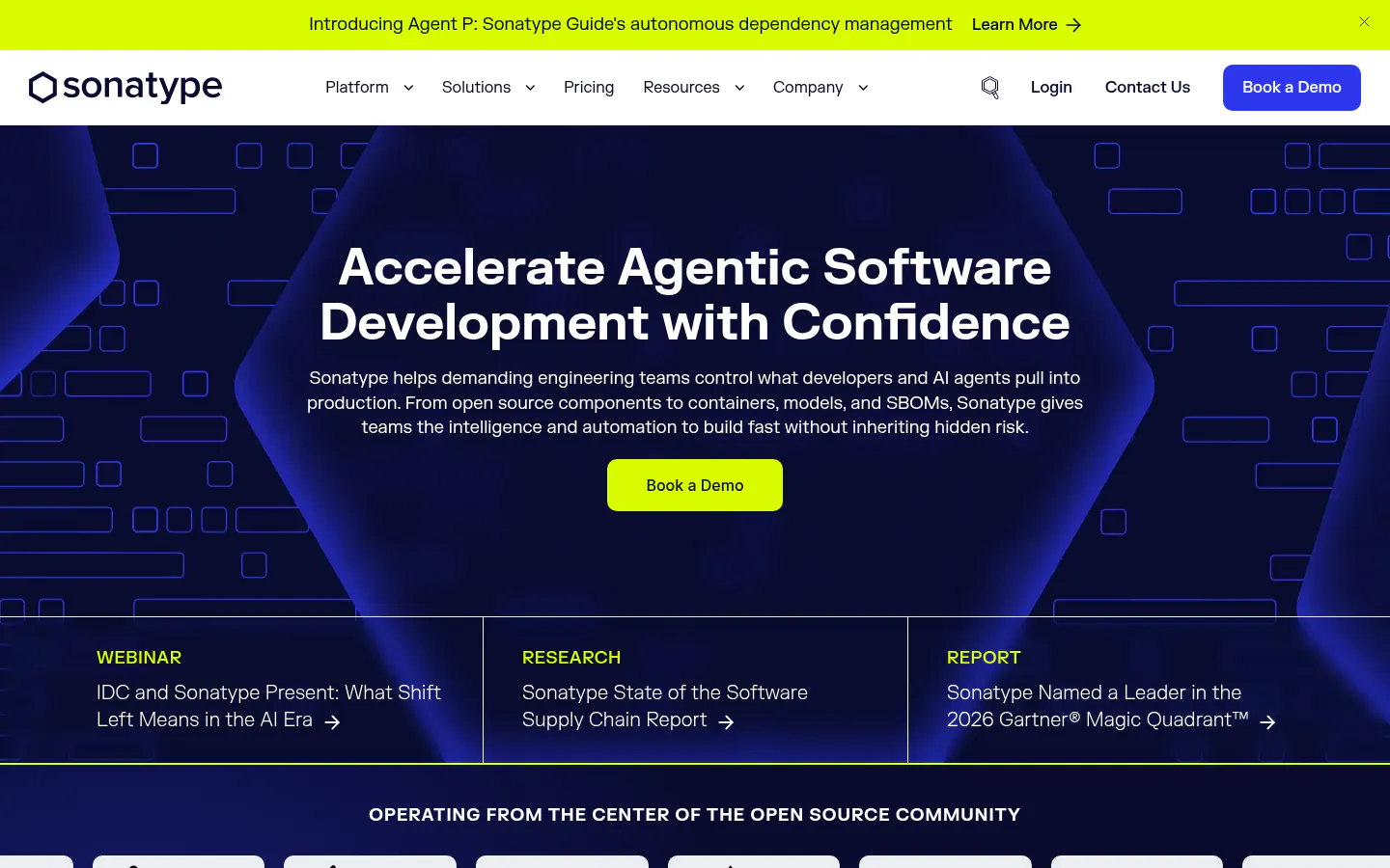 Sonatype software supply chain management homepage