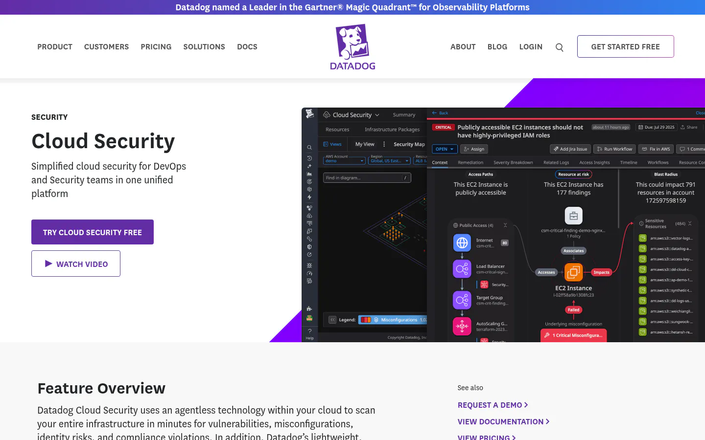 Datadog Cloud Security Management product page homepage