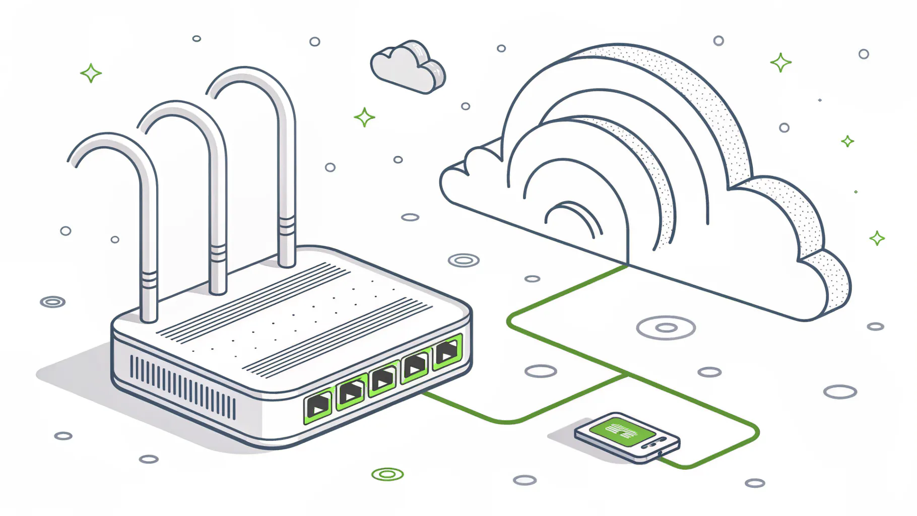 Network router connected by cable tunnels to a cloud