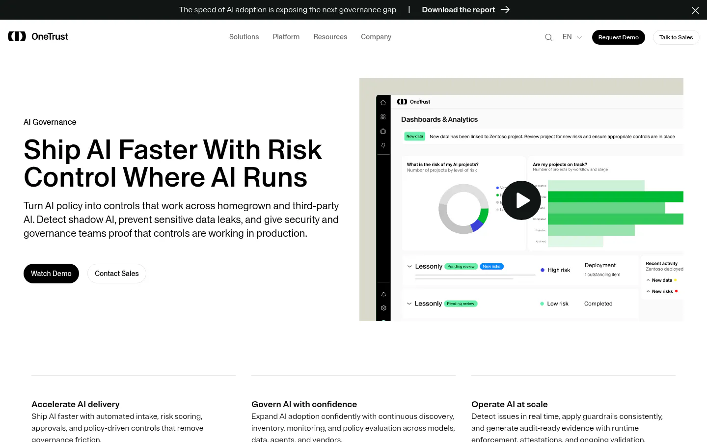 OneTrust AI Governance product page