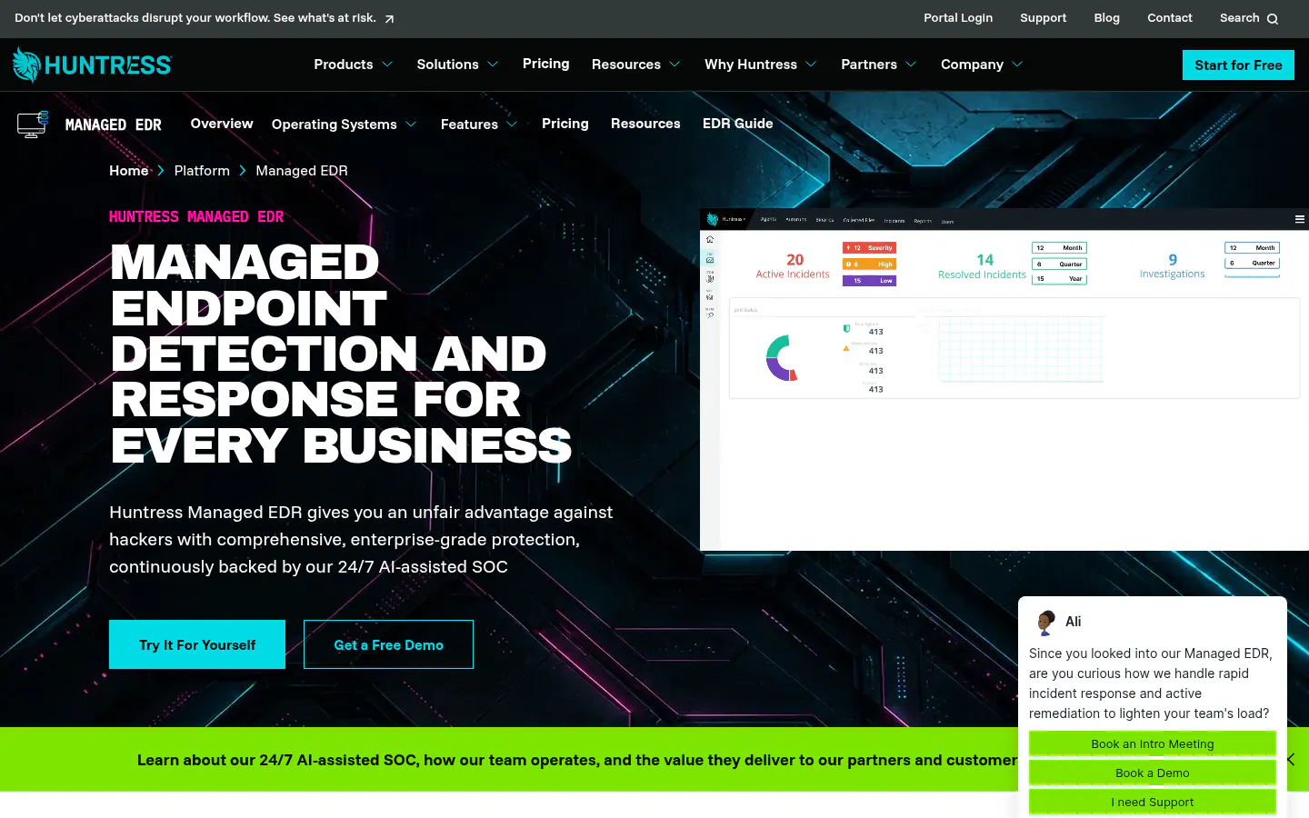 Huntress Managed EDR product page