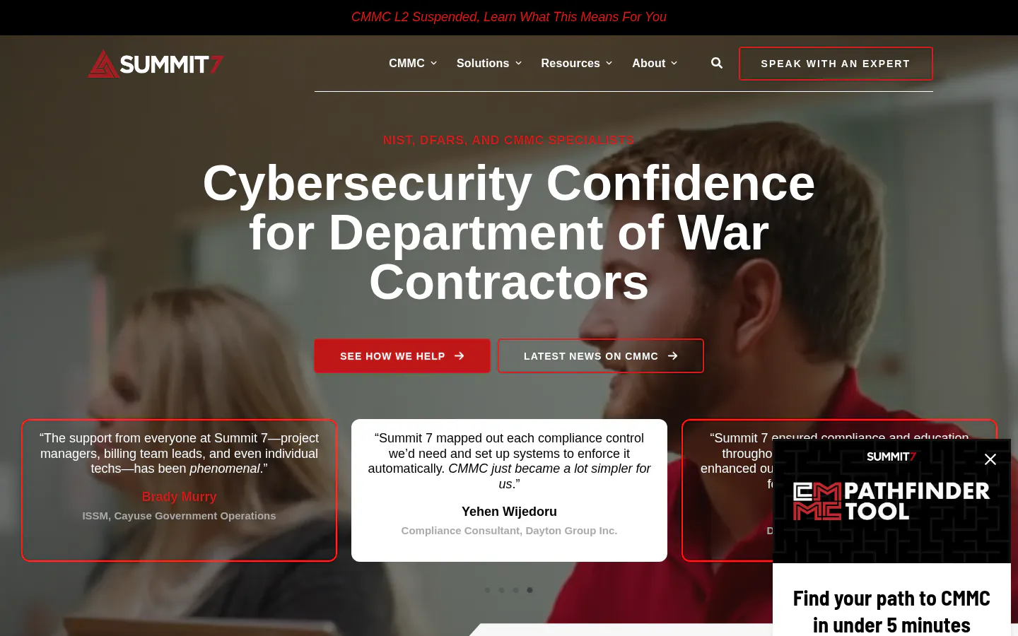 Summit 7 homepage, IT compliance consulting firm