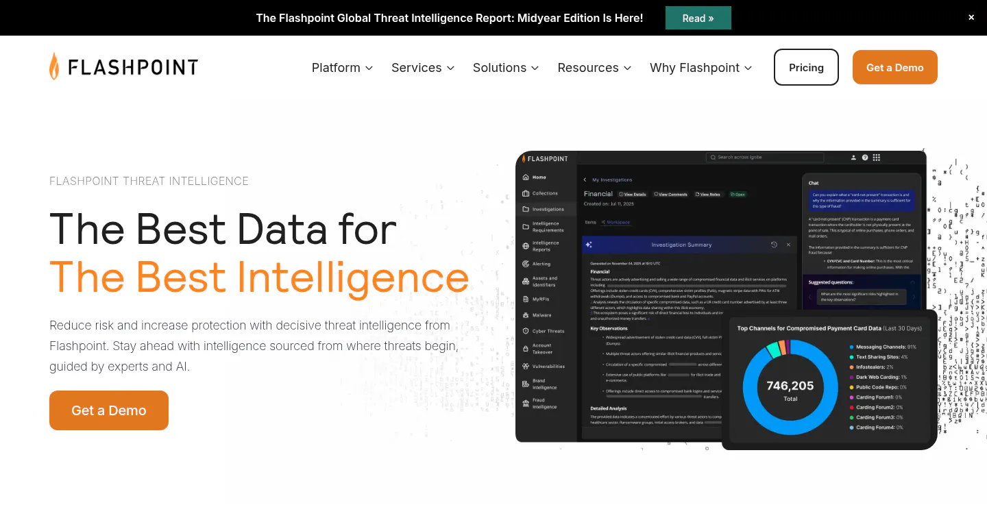 Flashpoint Ignite threat intelligence platform homepage