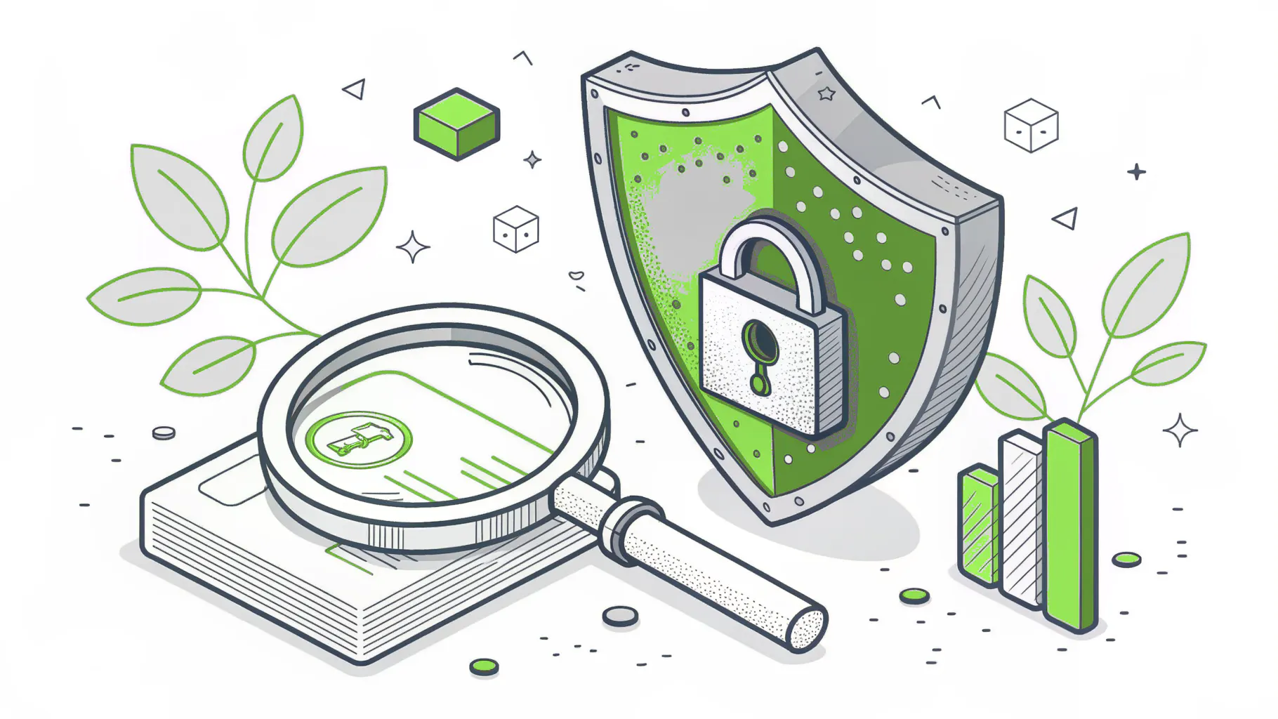 A magnifying glass beside a green shield and padlock, representing the warning signs that reactive IT has stopped working