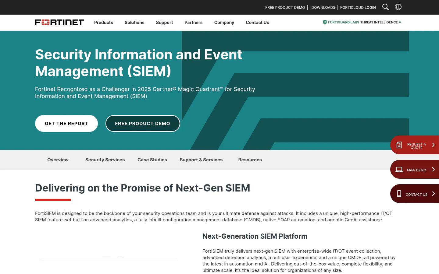 FortiSIEM security information and event management product page homepage