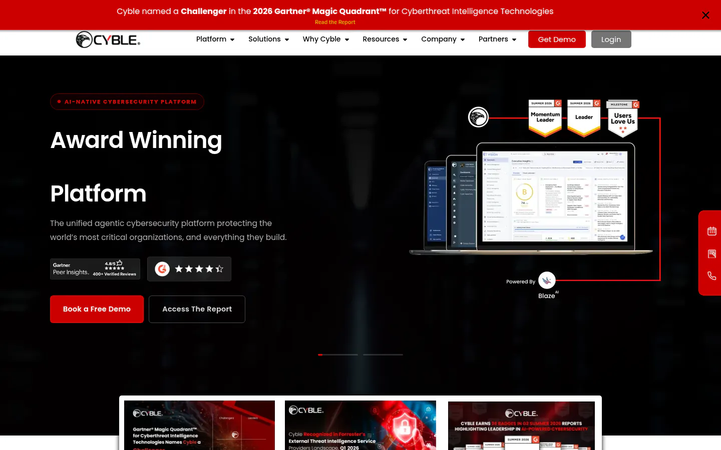 Cyble Vision threat intelligence platform homepage