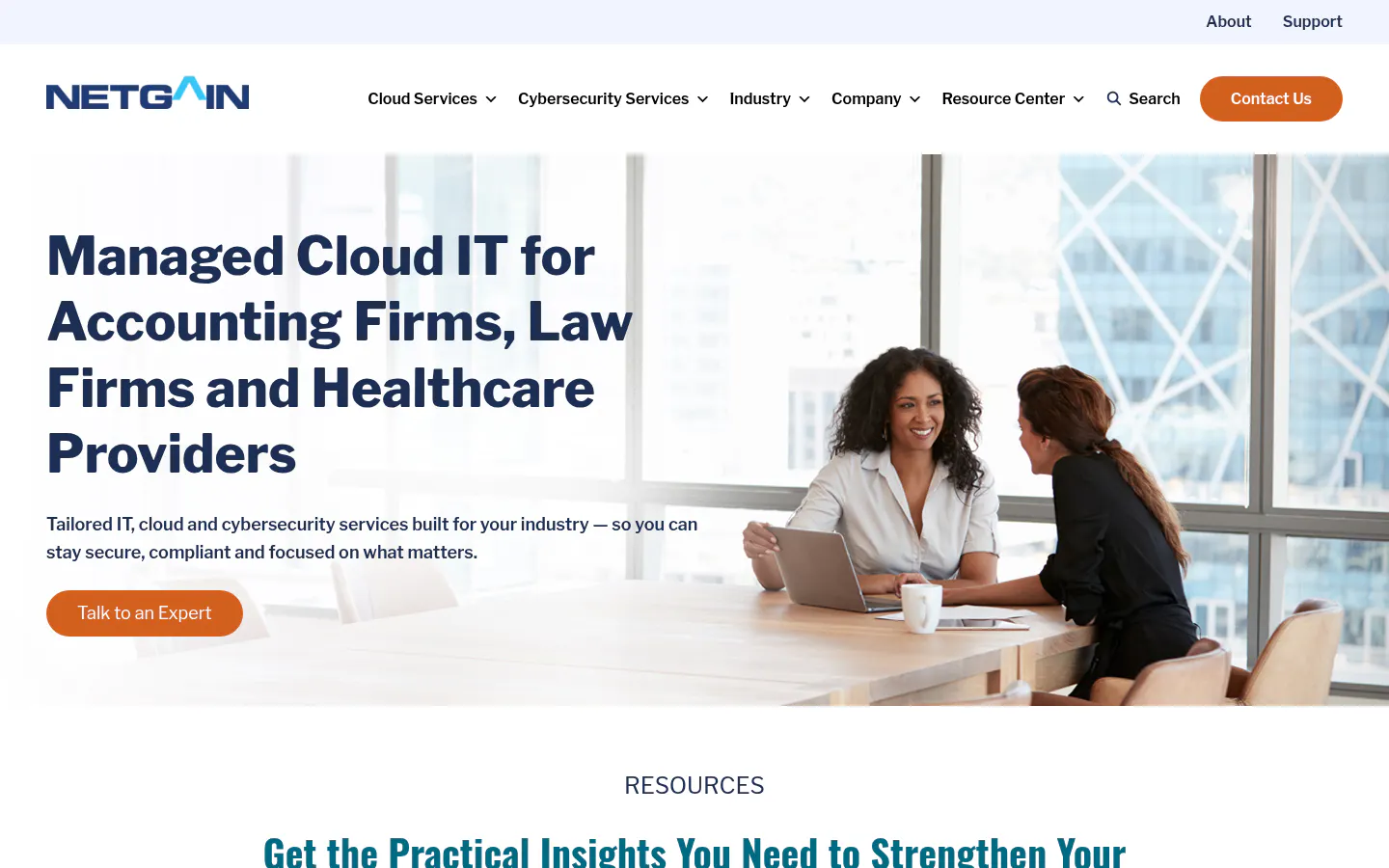 Netgain homepage, managed IT for accounting and CPA firms