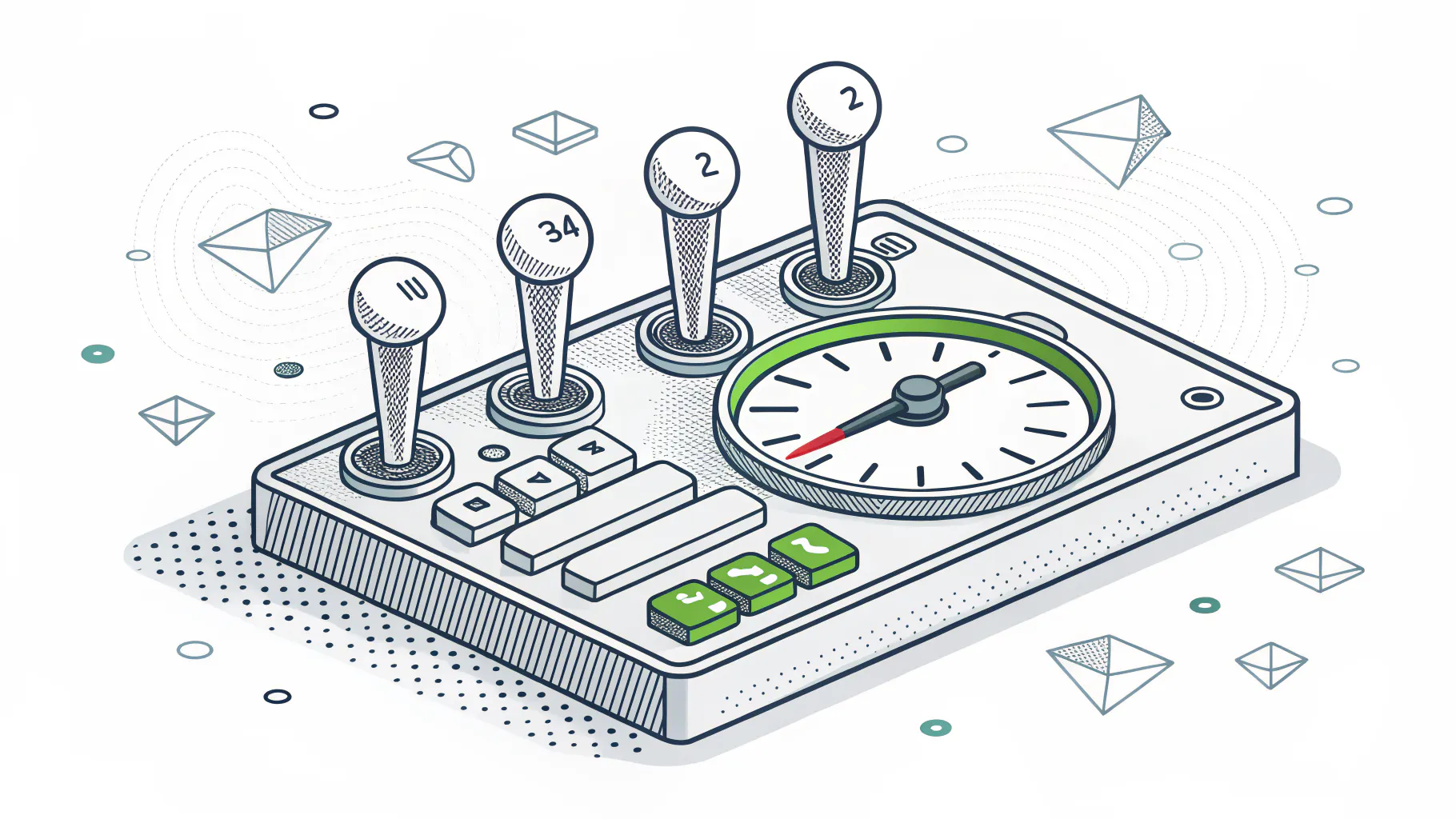 Isometric diagram of four levers feeding into a central cost gauge, representing the decisions that drive ISO 27001 cost