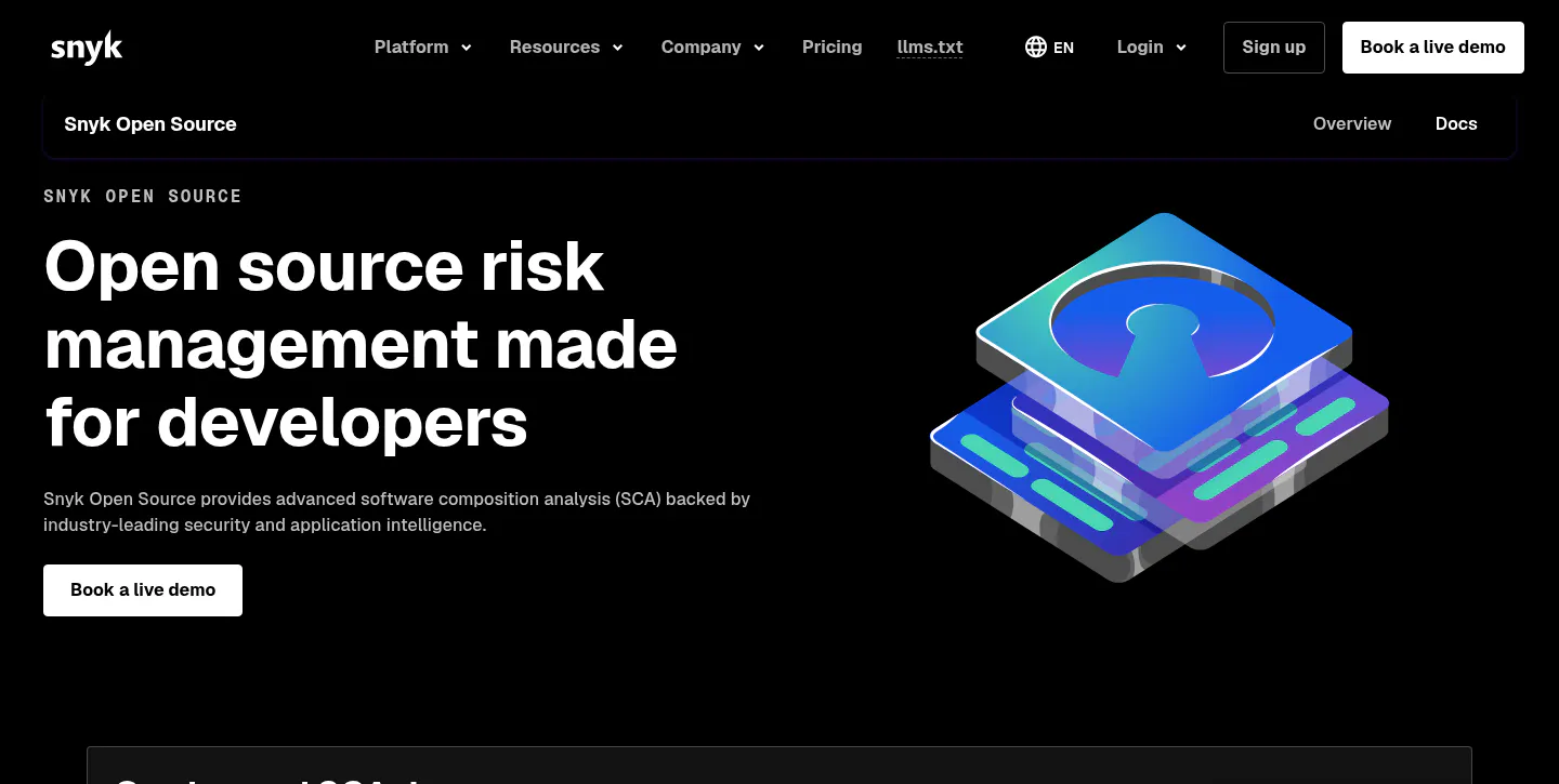 Snyk Open Source software composition analysis product page