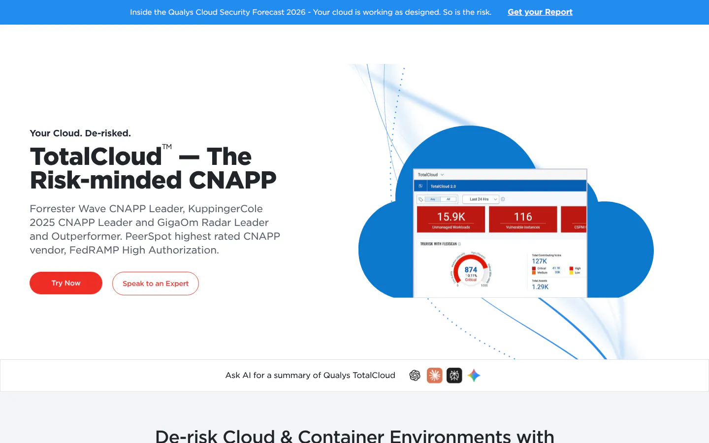 Qualys TotalCloud CSPM product page homepage