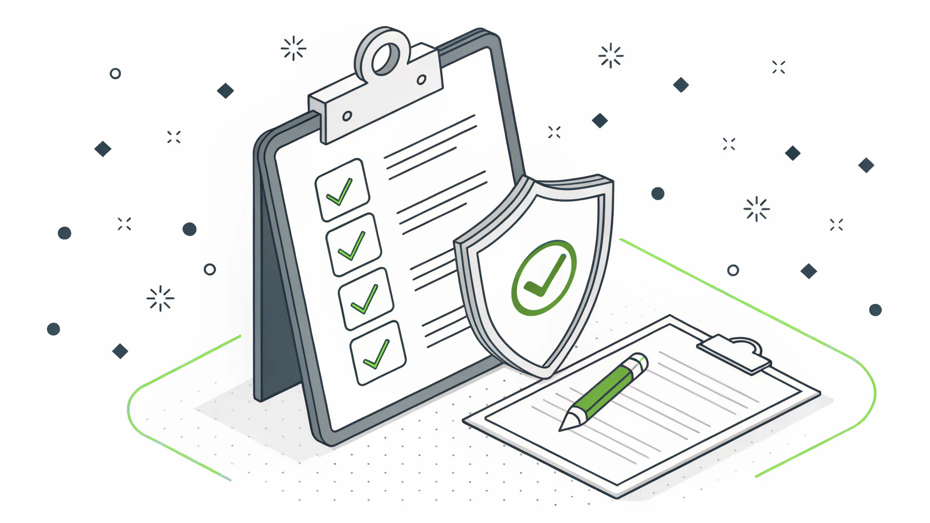 Weighted MDR provider scorecard on a clipboard beside a shield