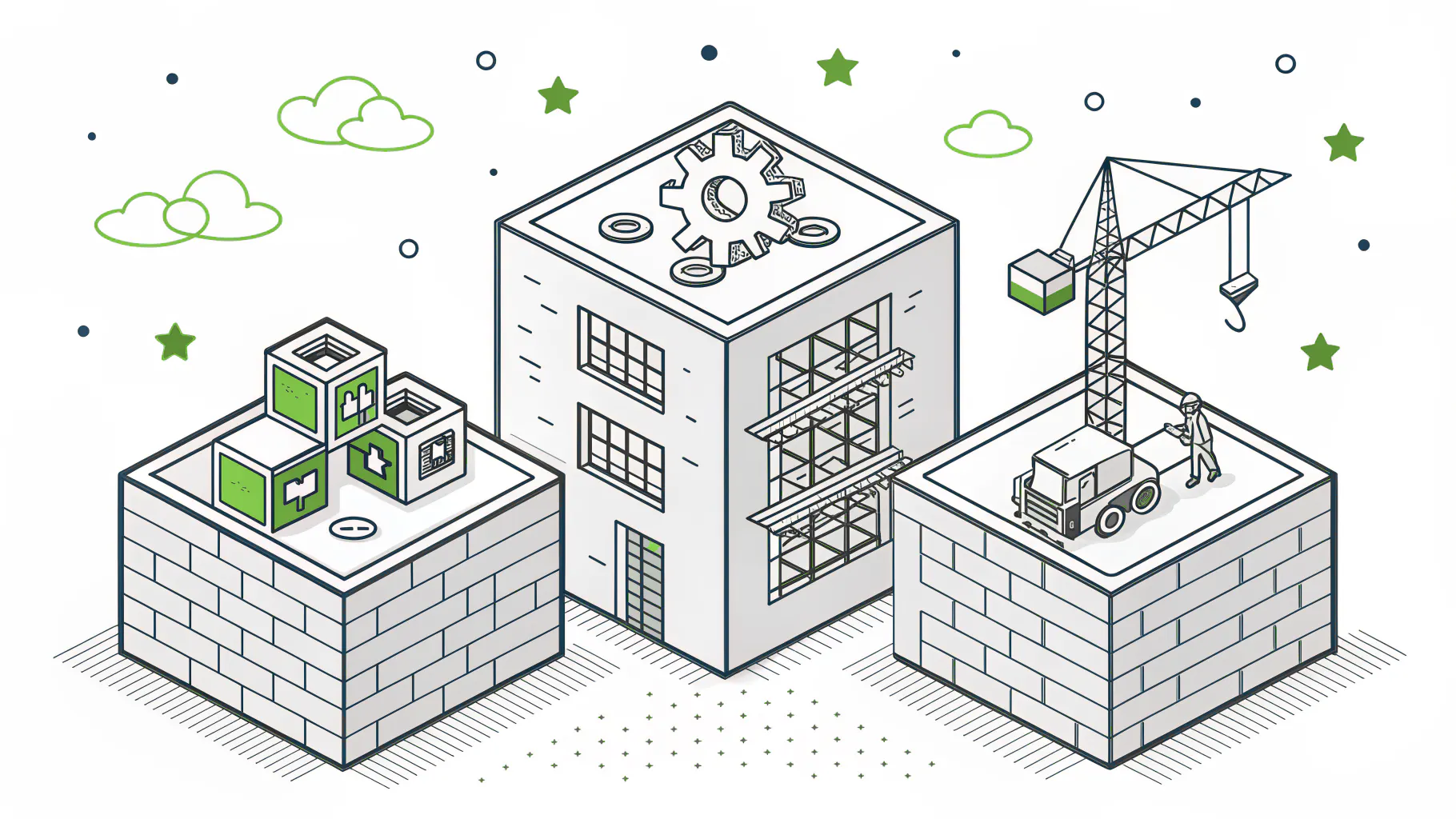 Three IT spending buckets: a foundation for run costs, a building under maintenance for refresh, and a new addition under construction for change