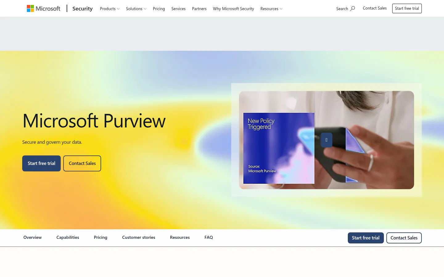 Microsoft Purview data security and governance homepage