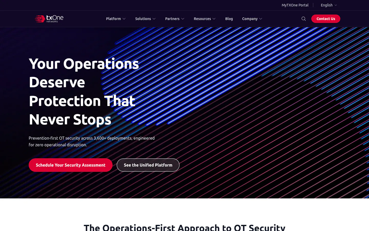 Screenshot of the TXOne Networks homepage