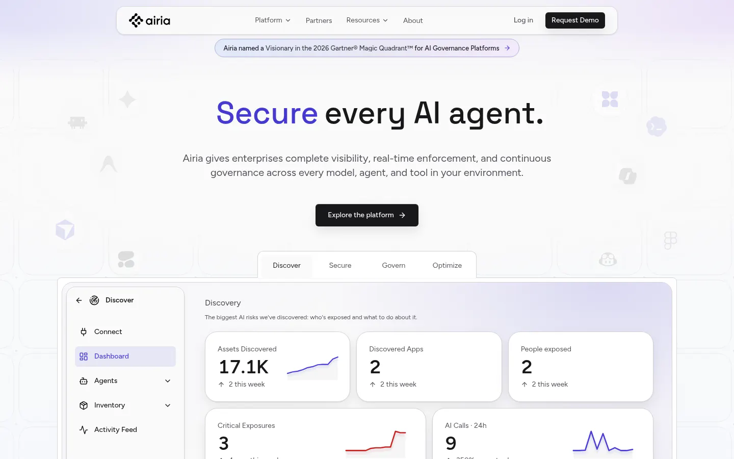 Airia AI security and governance platform homepage