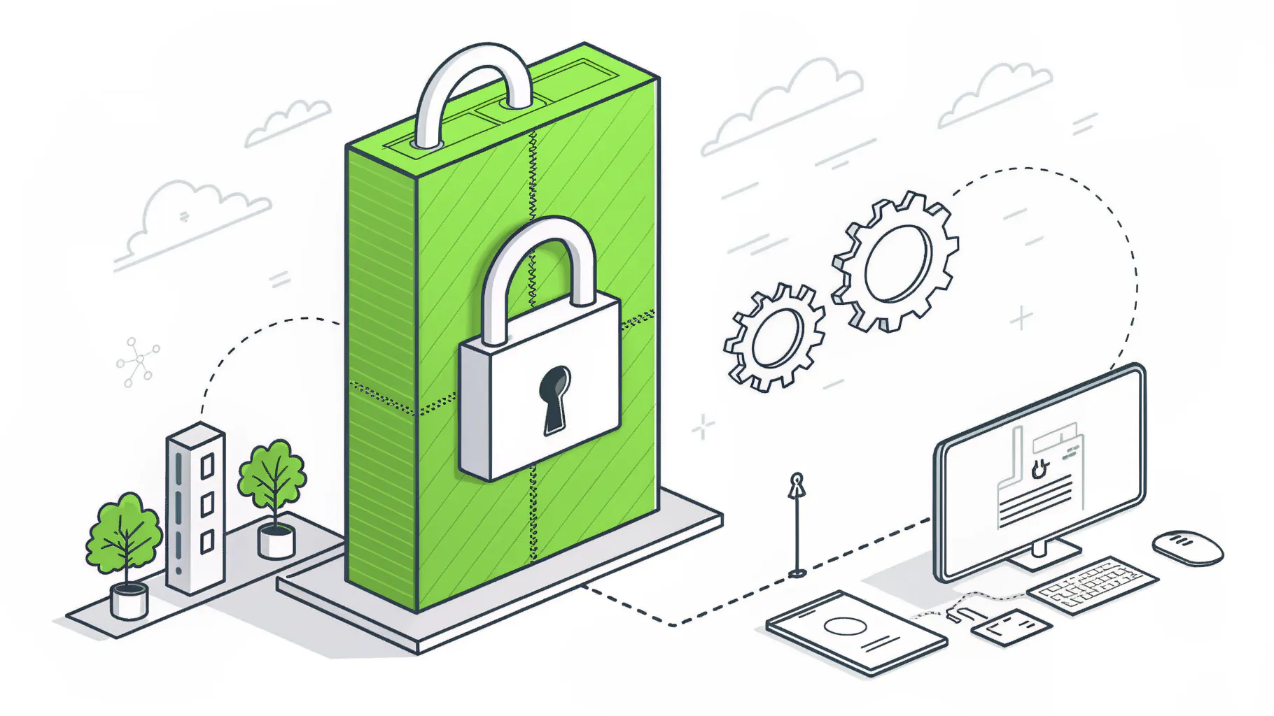 A locked barrier separating plant-floor equipment from corporate IT systems, the OT and IT segmentation question at the center of electronics manufacturing IT