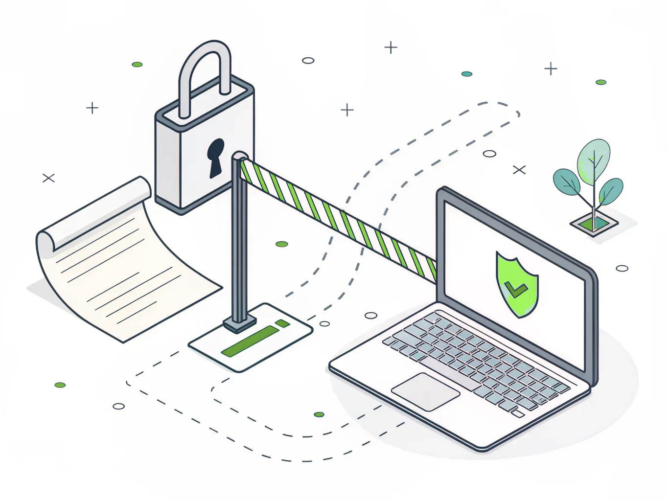 Illustration of a sensitive document passing through a data loss prevention policy checkpoint