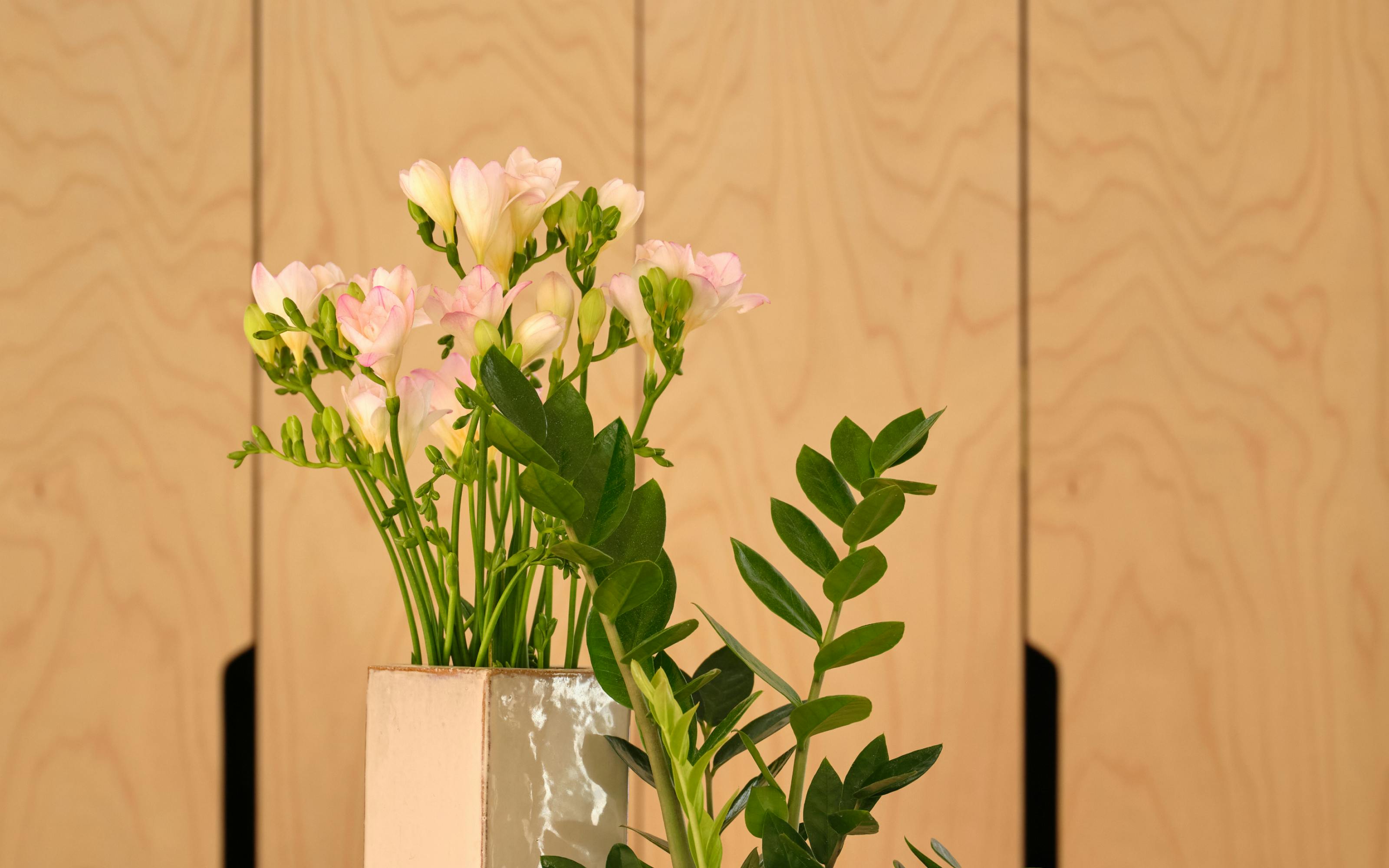 Kitchen Cupboards with Vase.