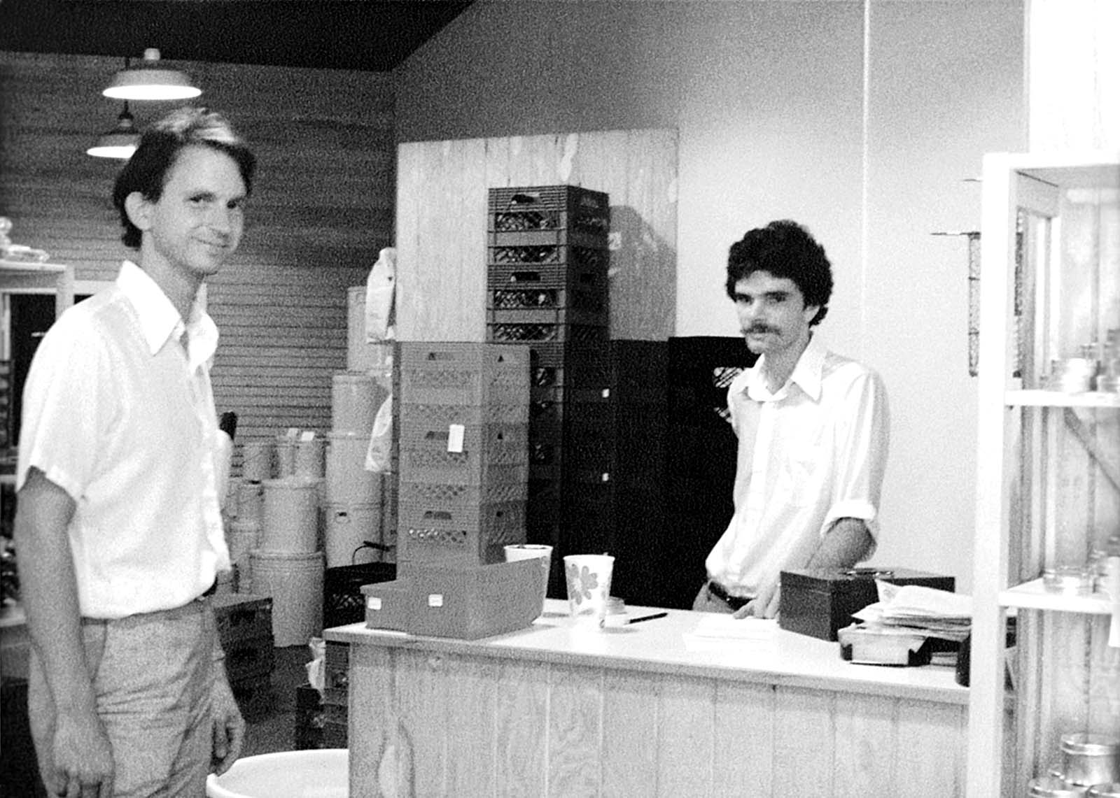 The Container Store co-founders Garrett Boone and Kip Tindell in the original North Dallas store location