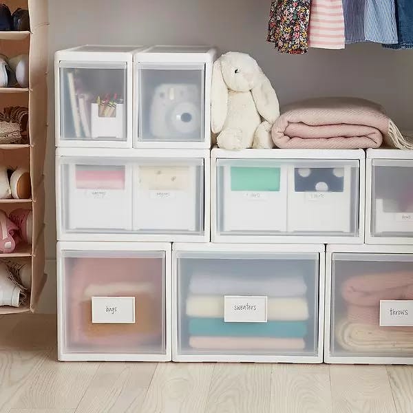 Expandable Closet Shelf White, 22 x 10-1/4 x 7-1/2 H | The Container Store