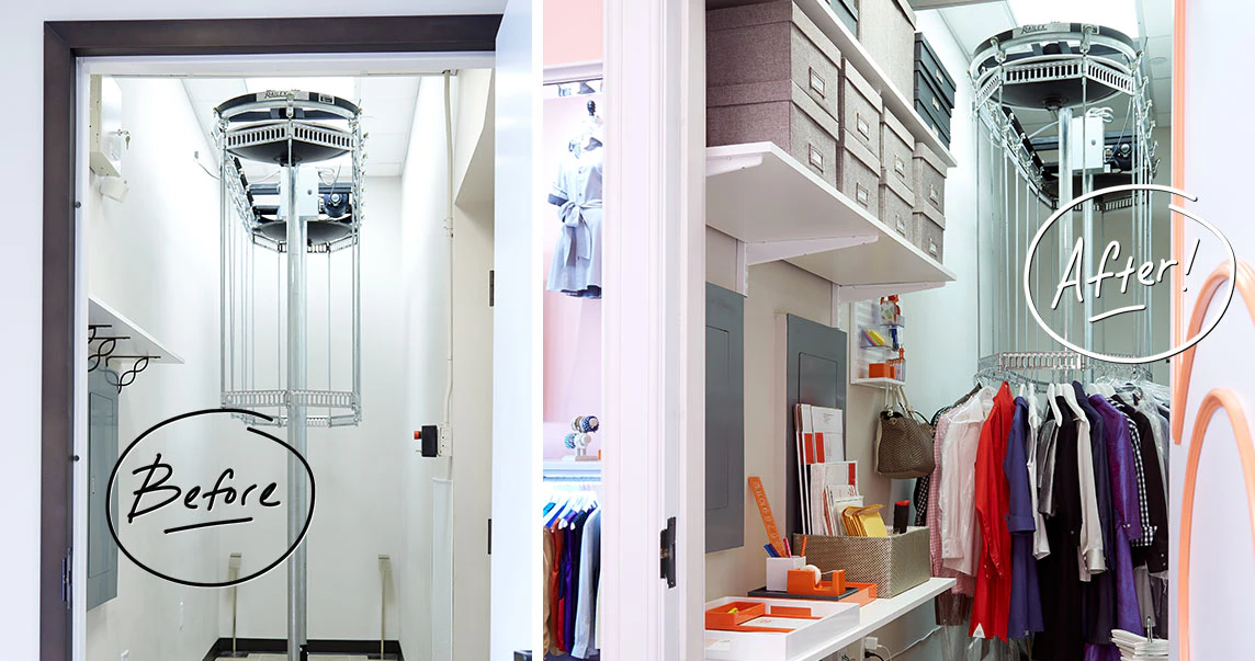 <p>A custom clothing shop had no back-of-house storage. See how we made use of every inch of wall space to add storage and improve workflow processes with elfa. <a href="https://www.containerstore.com/blog/posts/custom-clothing-store-gets-buttoned-up">Get the details</a>.</p>