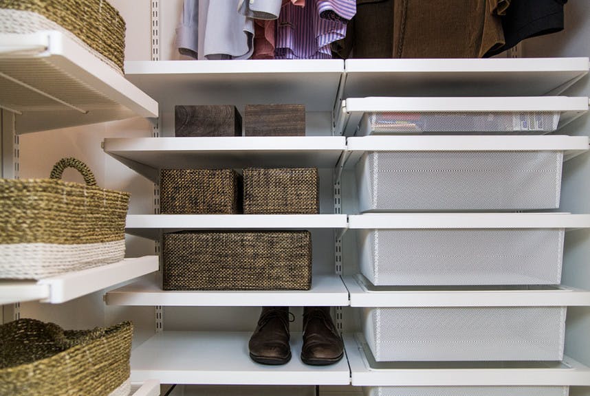 Double Trouble Two Crammed Closets Get An Elfa Shelving Makeover