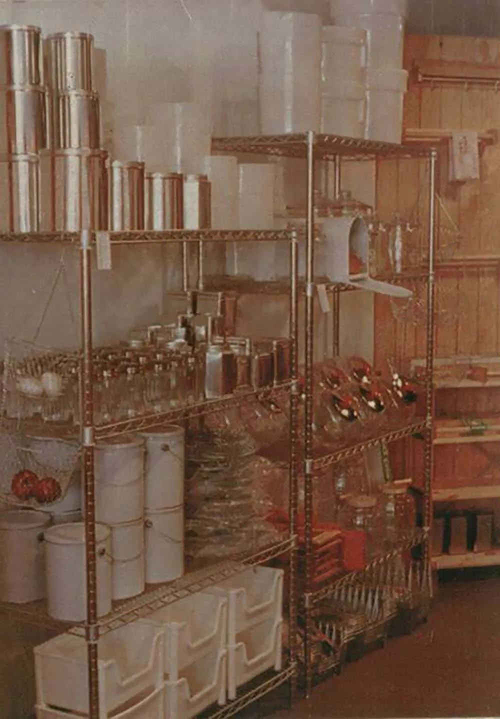 An early photo of The Container Store's products displayed on Metro shelving (which we still sell today).