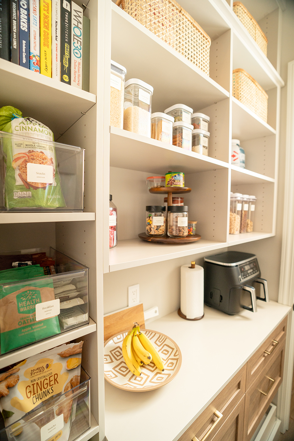 The Guerra's custom Preston pantry shelves and countertop