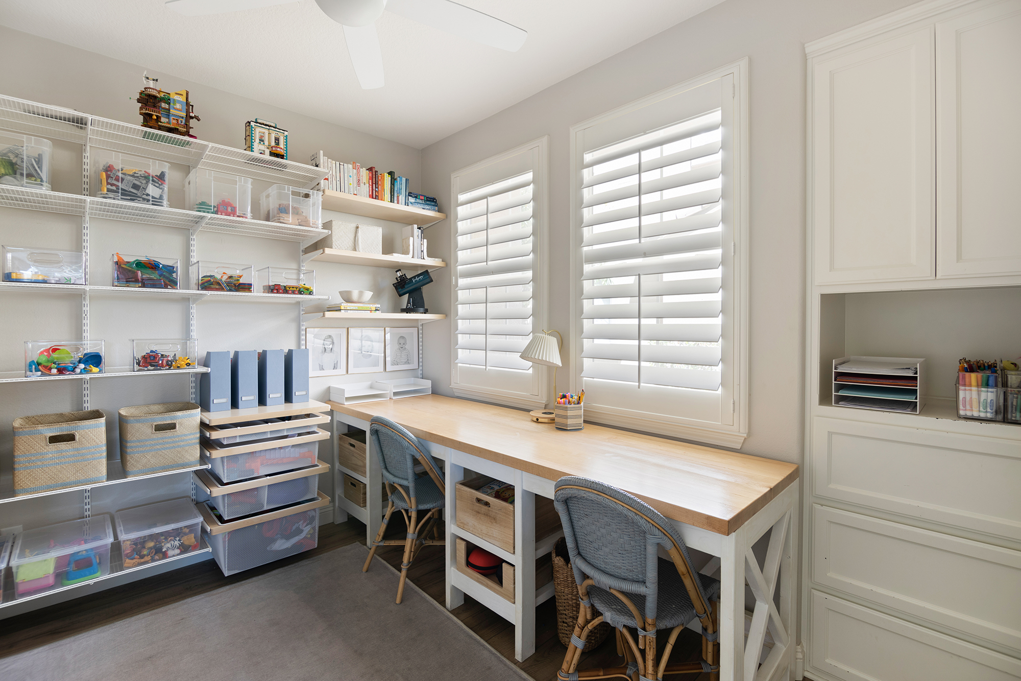 Nicole Beverly's Elfa playroom shelving and drawers