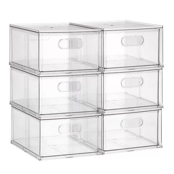 Citylife 6 Packs 5.3 QT Storage Bins with Lids Clear Plastic Bins with Grey  Handle Stackable Storage Containers for Organizing