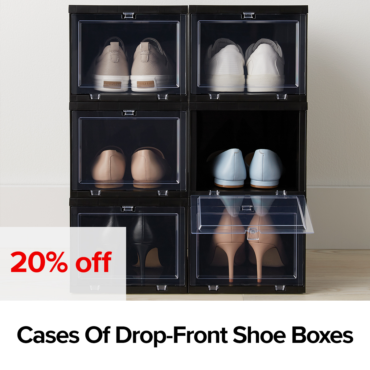 20% off Cases of Drop-Front Shoe Boxes