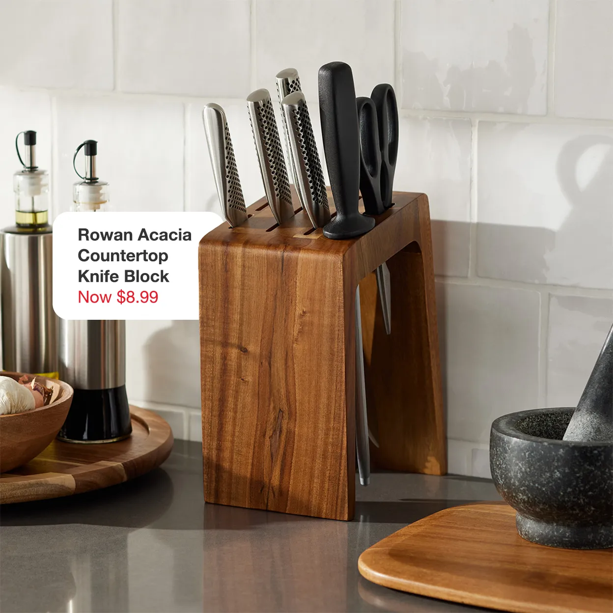Rowan Acacia Countertop Knife Block - Now $8.99