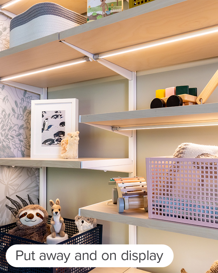 A complete, reconfigurable system for clothes, toys and changing supplies. - tile3