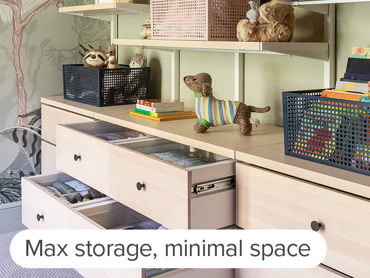 A complete, reconfigurable system for clothes, toys and changing supplies. - tile5