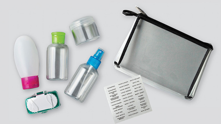 1 Quart Clear Travel Bag TSA with Bottles Containers and Labels