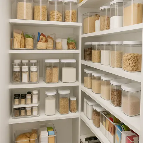 pantry with organization solution using clear canisters