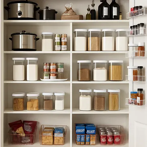 pantry with organization solution using clear canisters