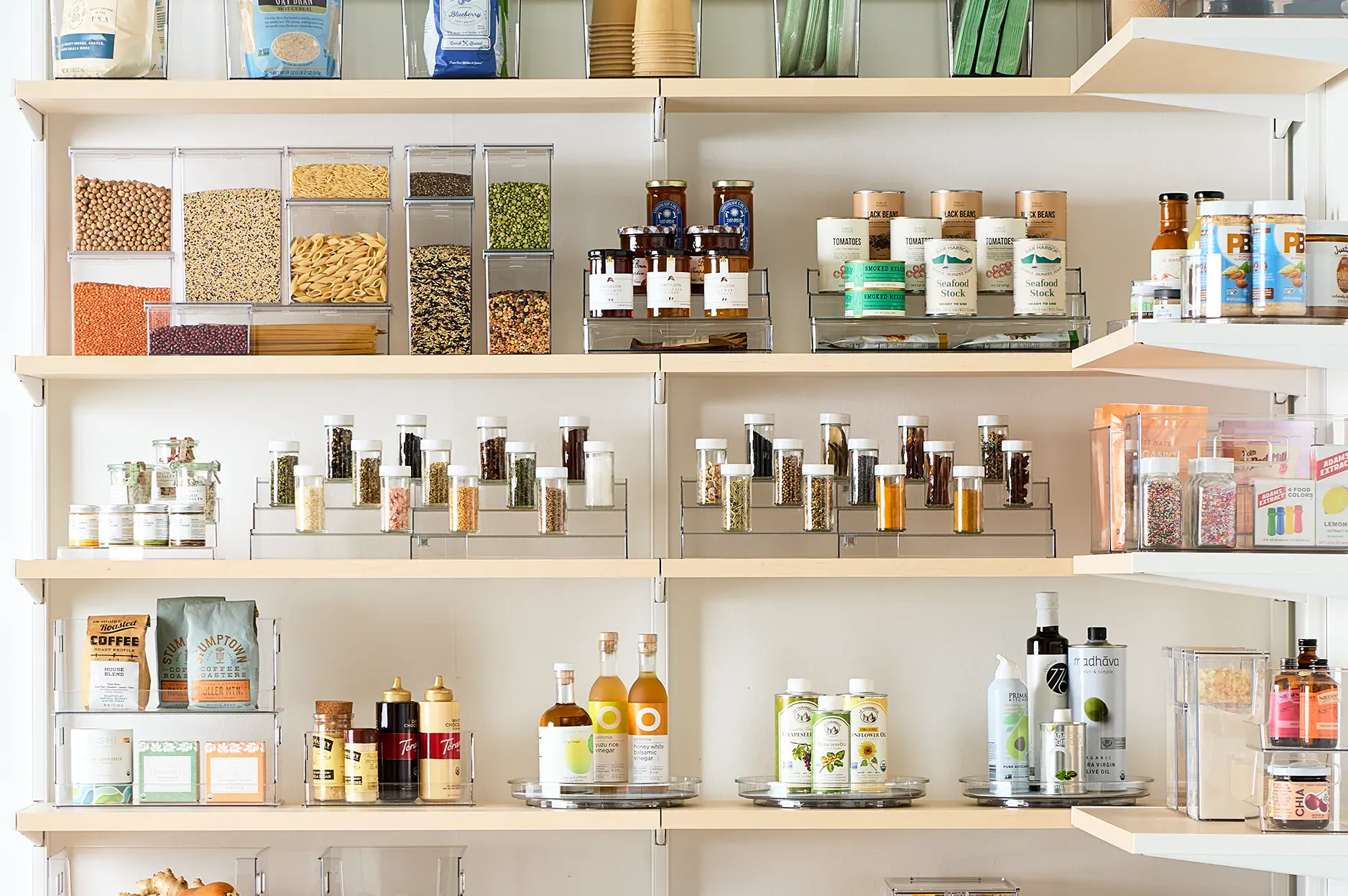 Everything Organizer pantry products on Elfa Decor+ pantry shelving
