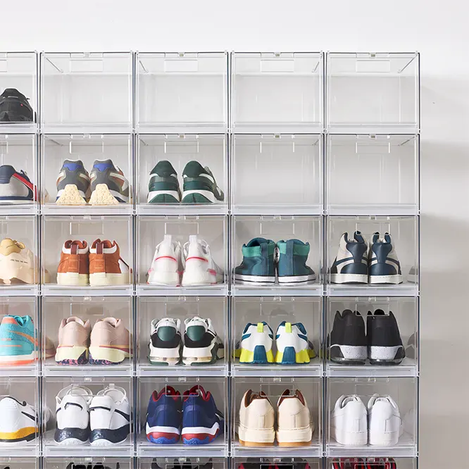 Modular & Stackable systems with drop-front shoe boxes