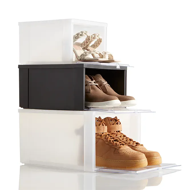 extended sizes available in drop-front shoe boxes