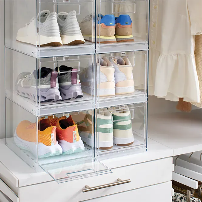 Everything Organizer Drop-Front Shoe Box with lid open