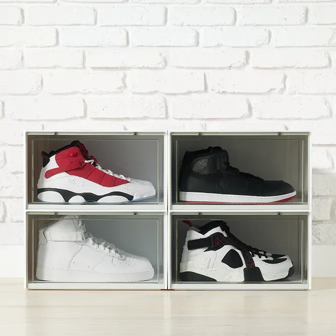 Side-Profile Drop-Front Shoe Box with ventilation holes