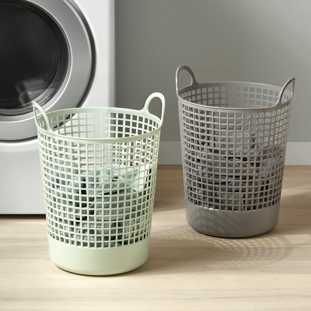 like-it Round Laundry Baskets storing dirty clothes in a laundry room