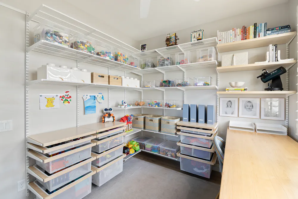 Nicole Beverly's Elfa playroom shelving solution