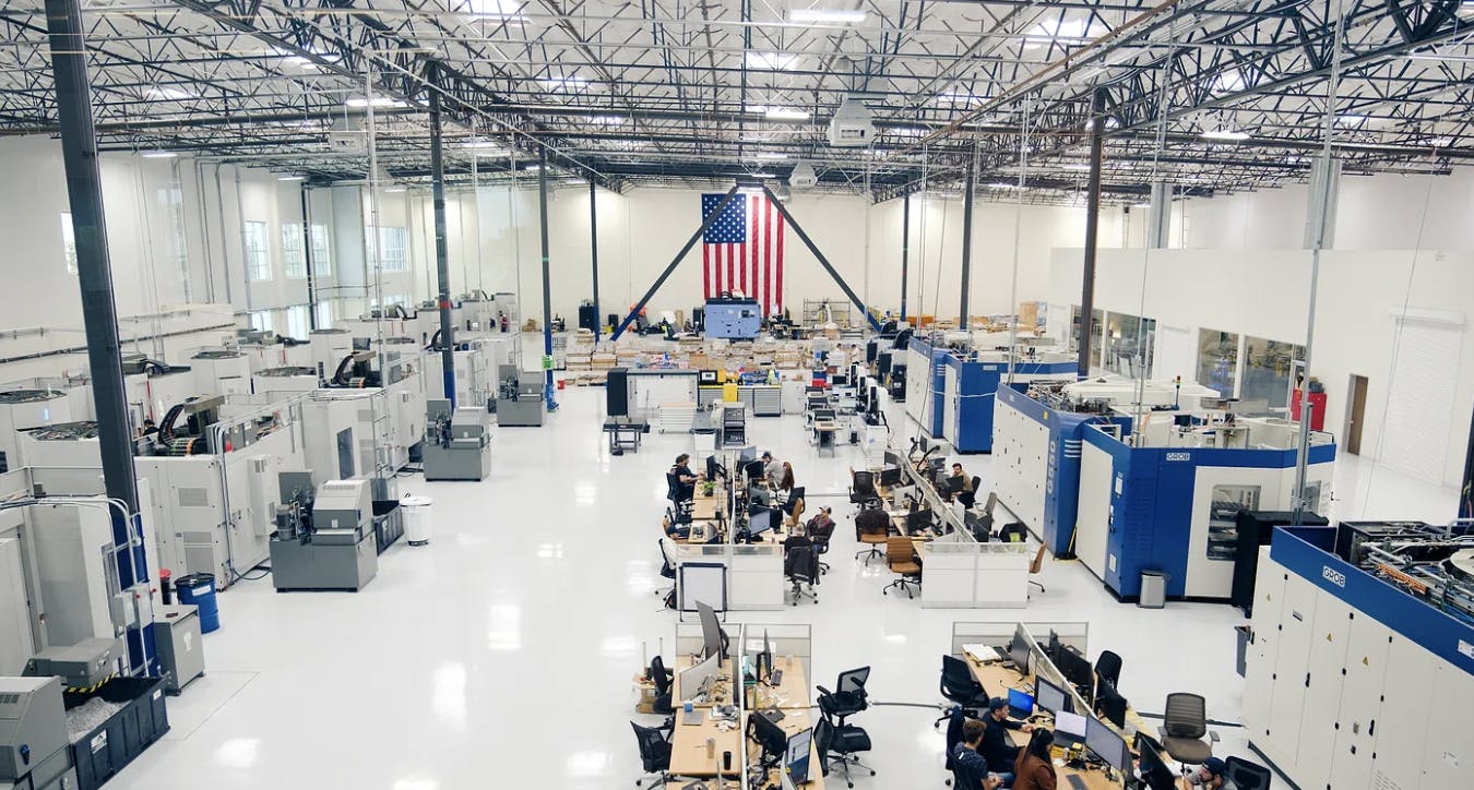 Desks and machines inside Hadrian’s Torrance, CA facility
