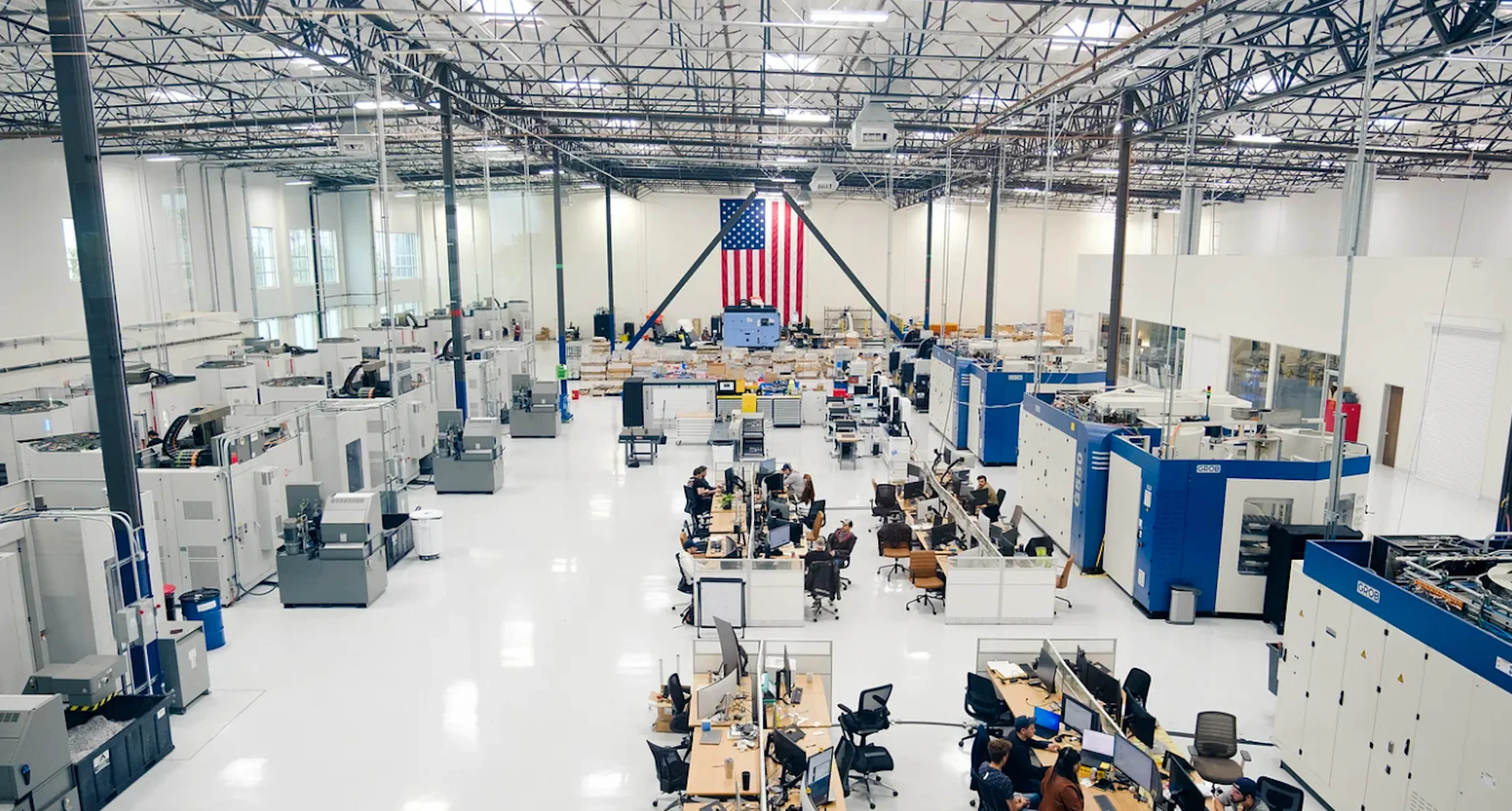 Desks and machines inside Hadrian’s Torrance, CA facility
