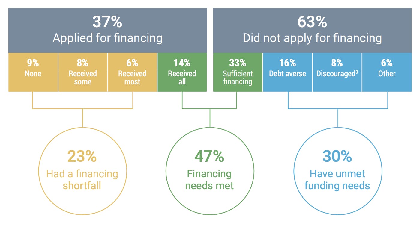 Statistics from a 2021 survey on SMB funding needs