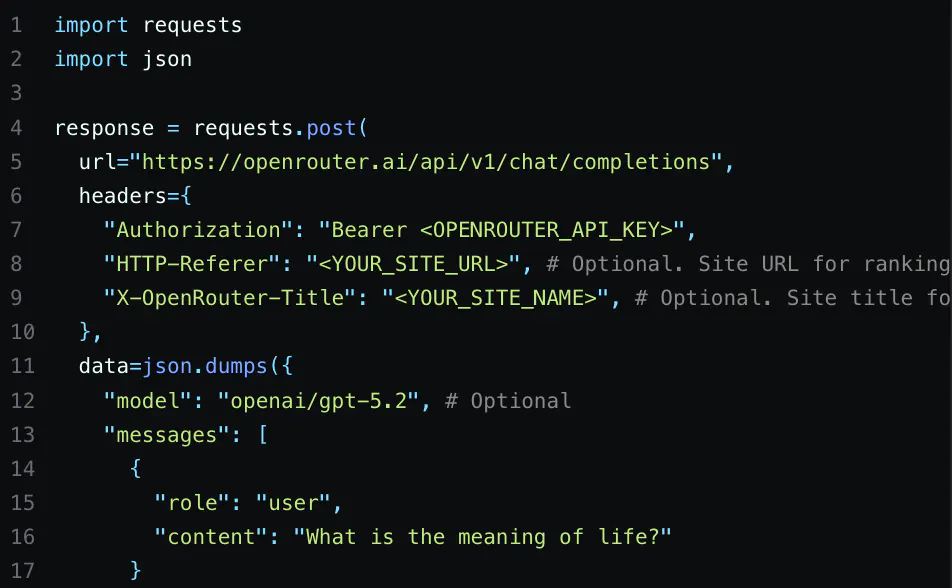 Screenshot of using Python on the OpenRouter API