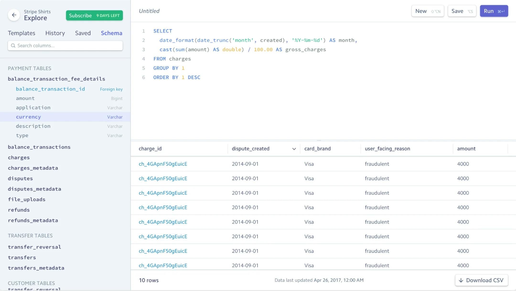 Screenshot of Stripe's Sigma product
