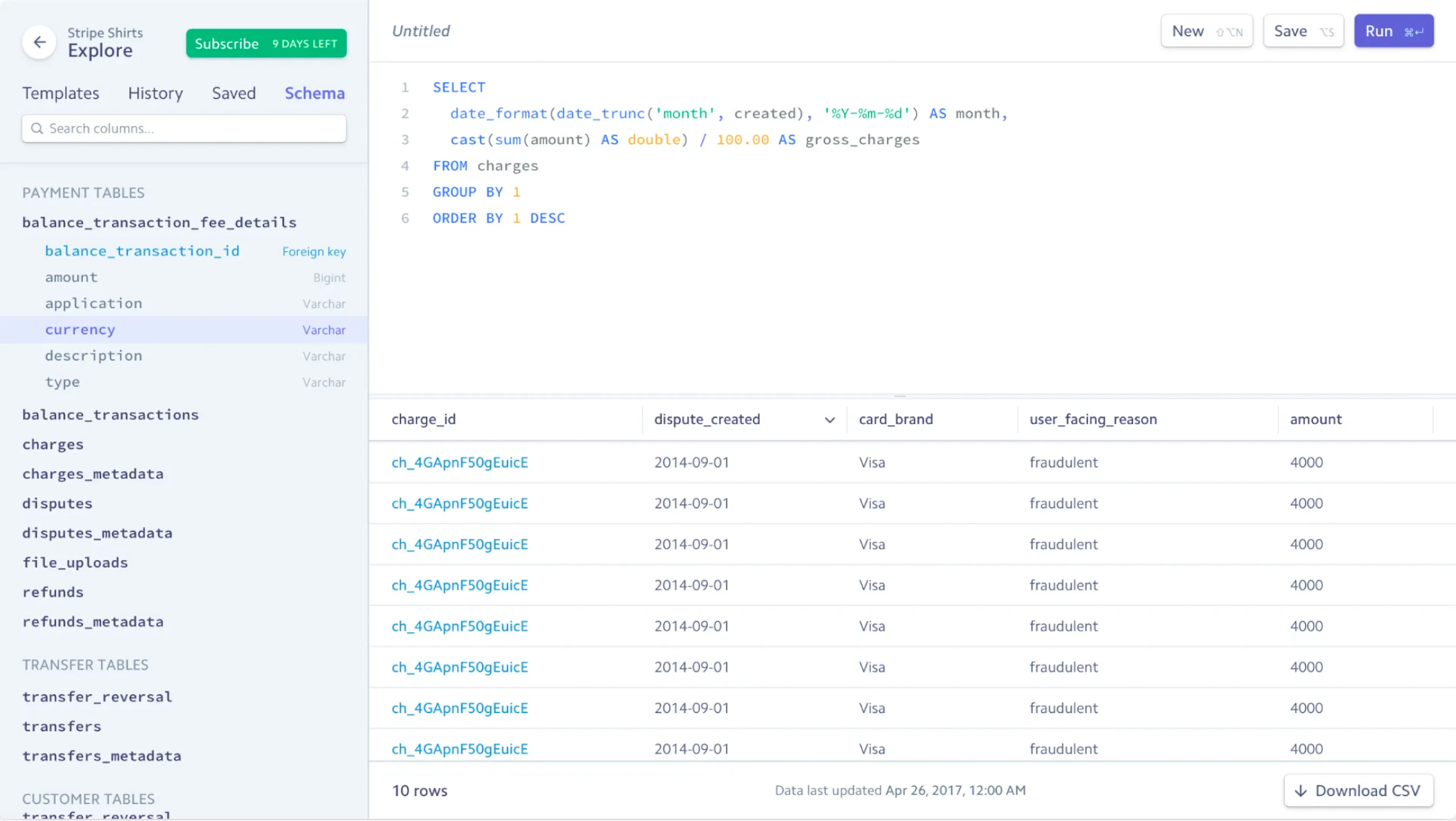 Screenshot of Stripe's Sigma product